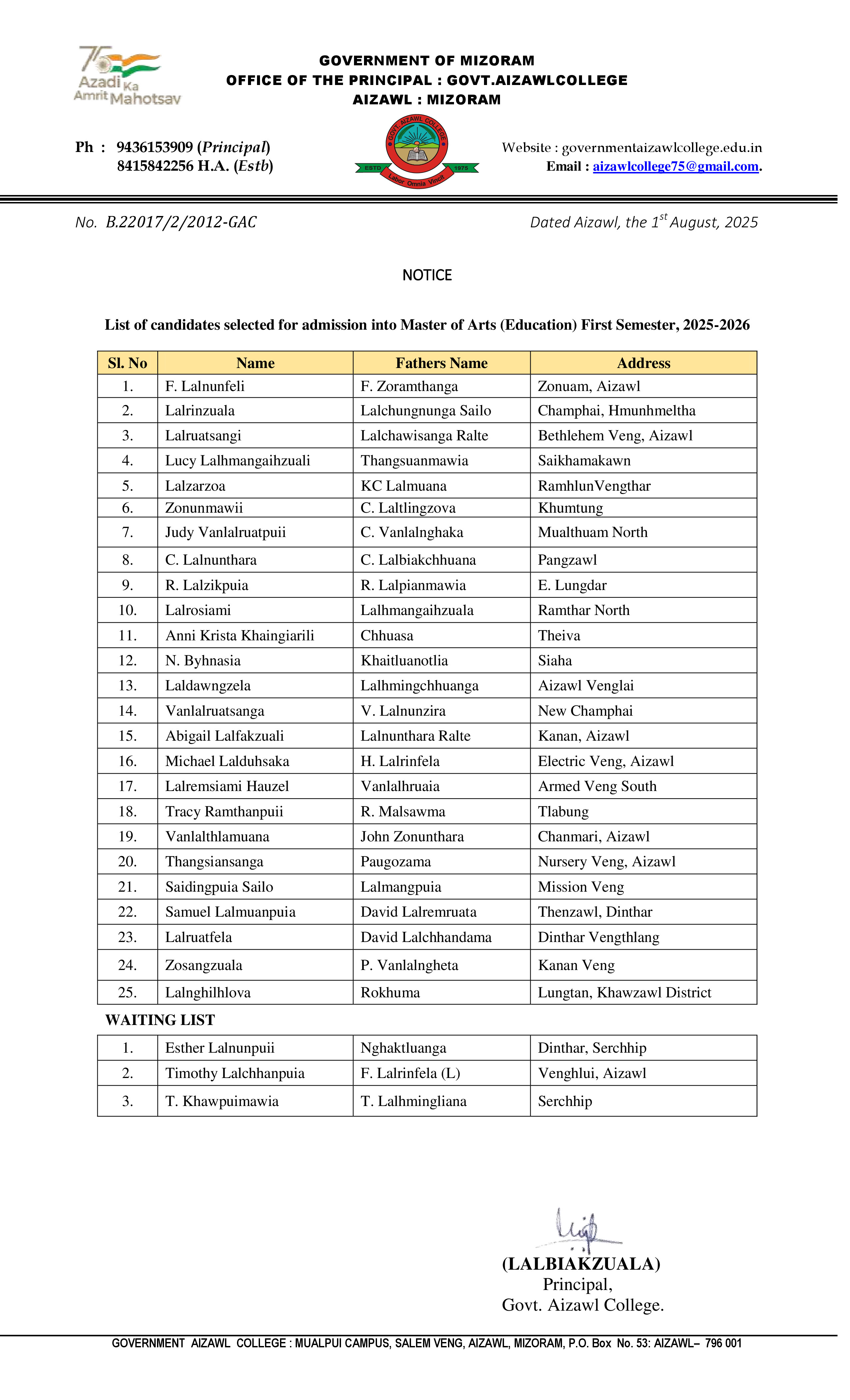 Selected List of MA(Edn) Admission 2025 Dt 01.08.2025