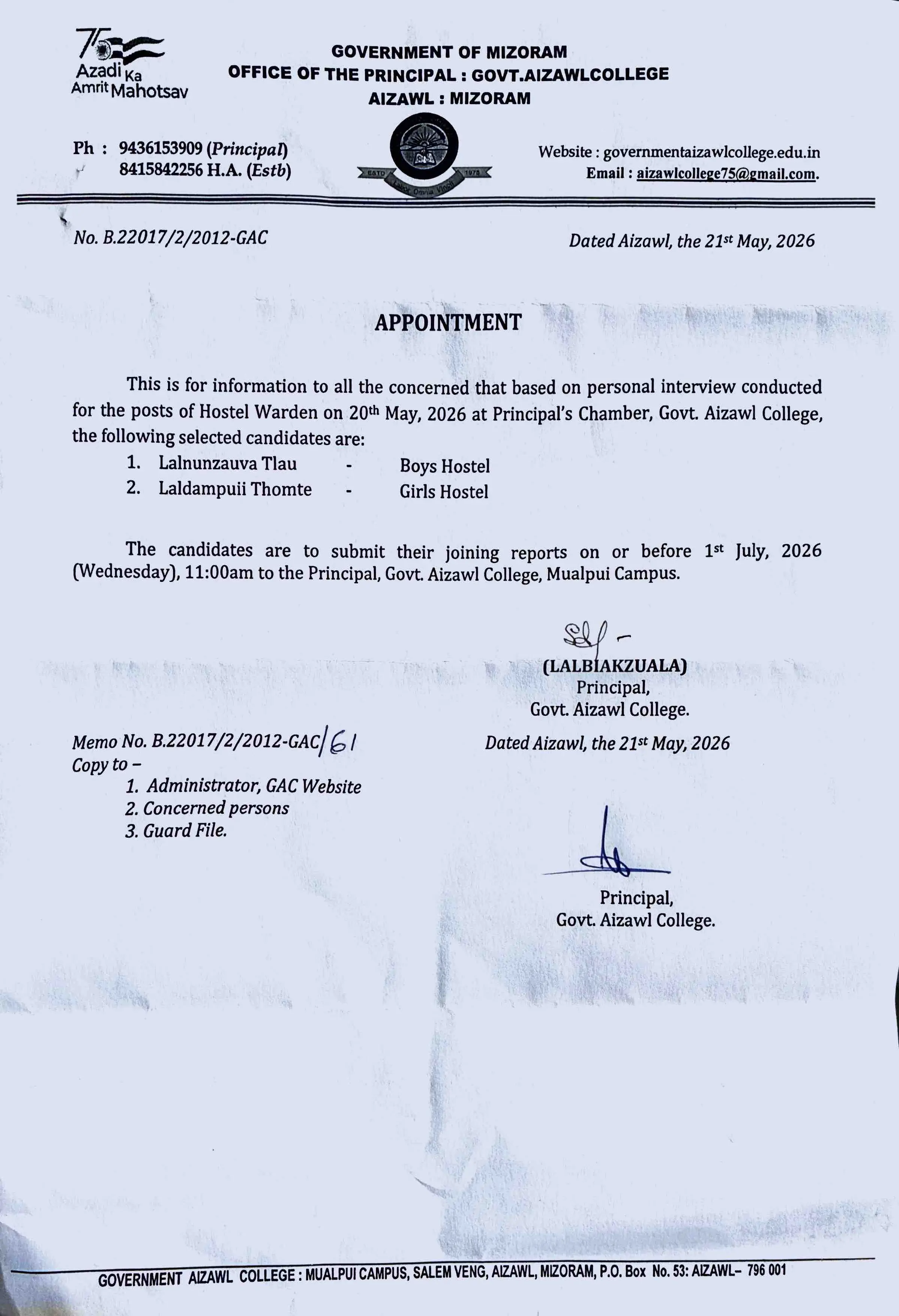 2026.05.21 Hostel Warden Result