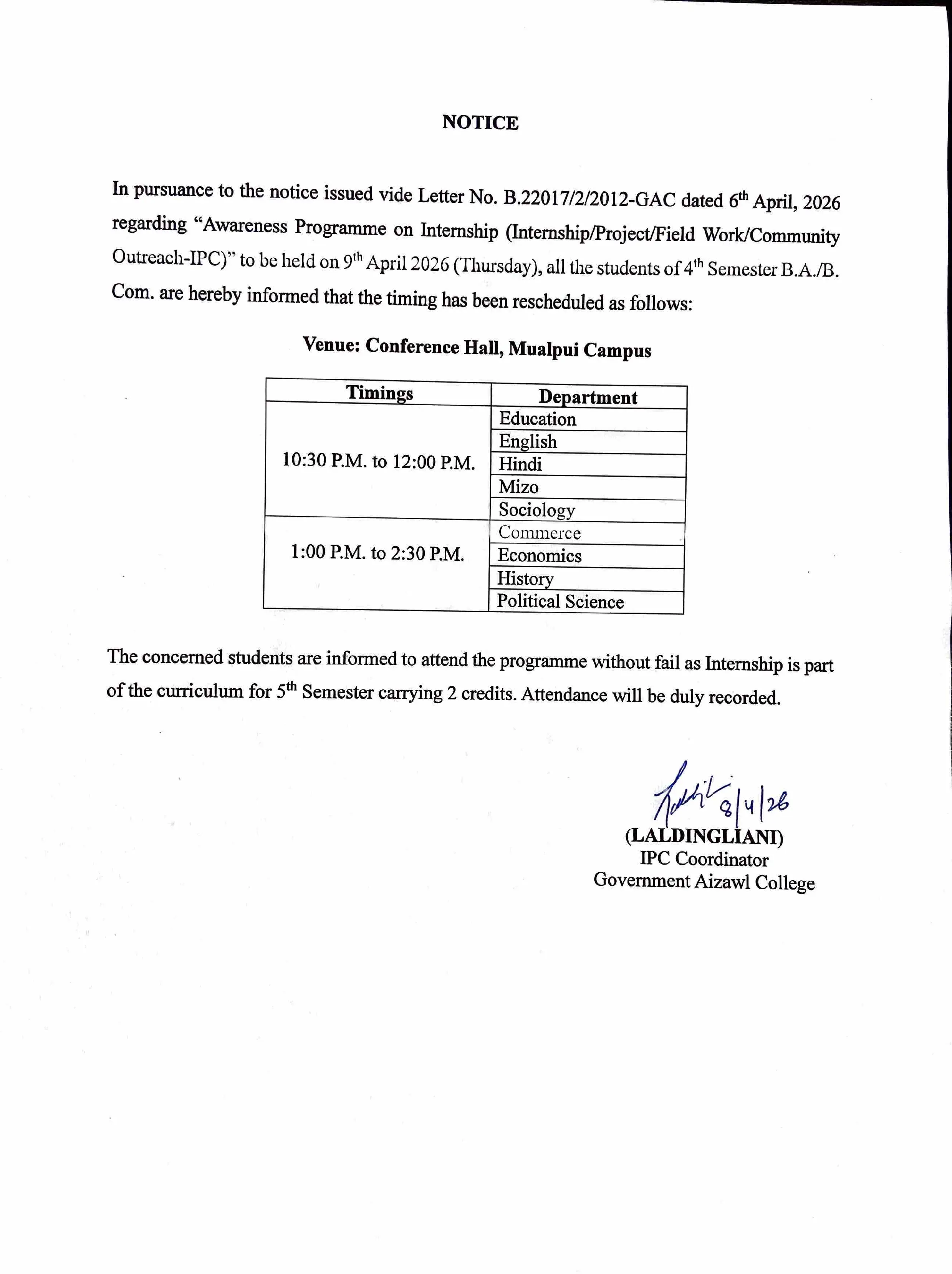 IPC Students Awareness Rescheduled IPC Students Awareness Rescheduled