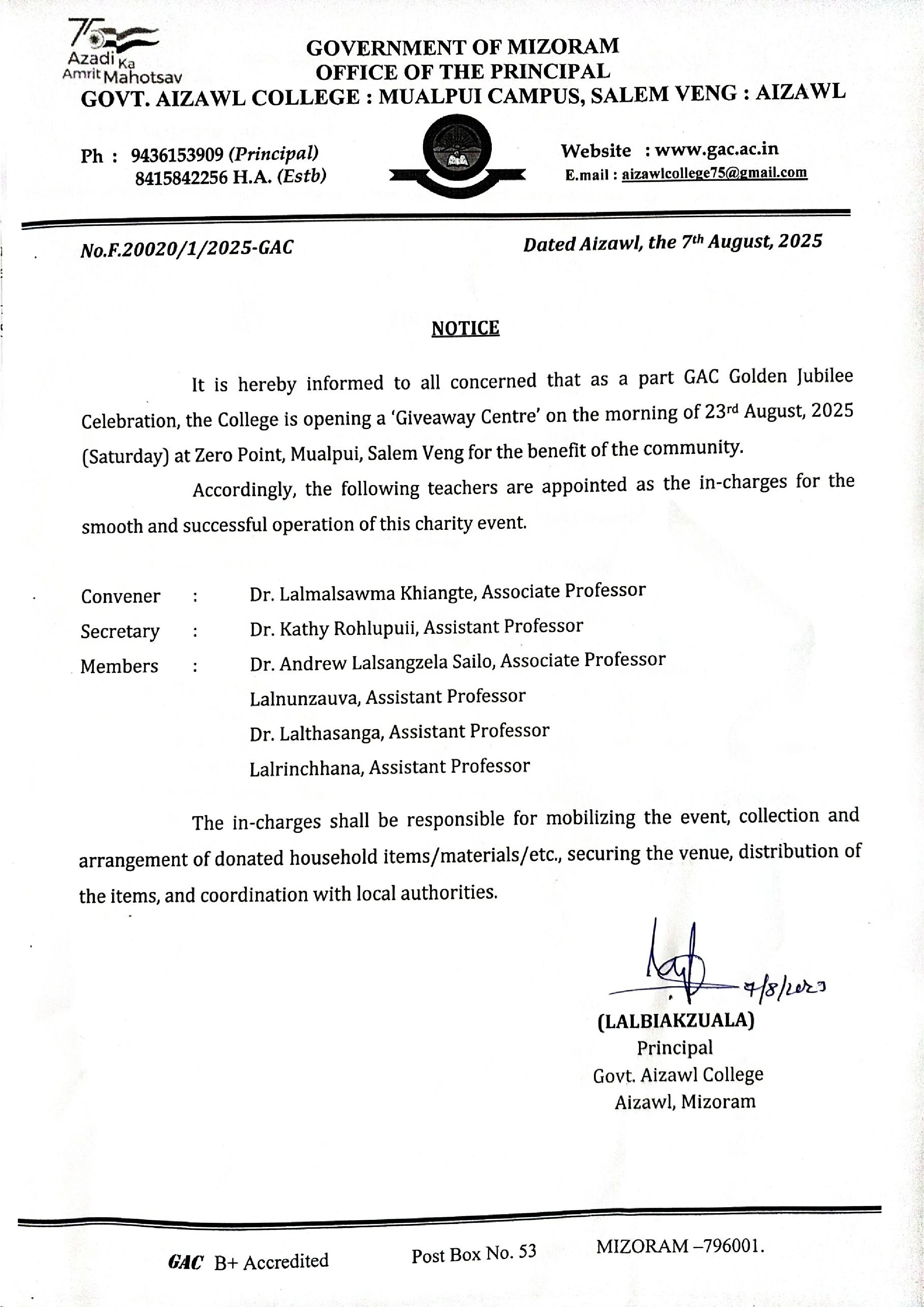 Appointment for GAC Giveaway Centre Dt 07.08.2025