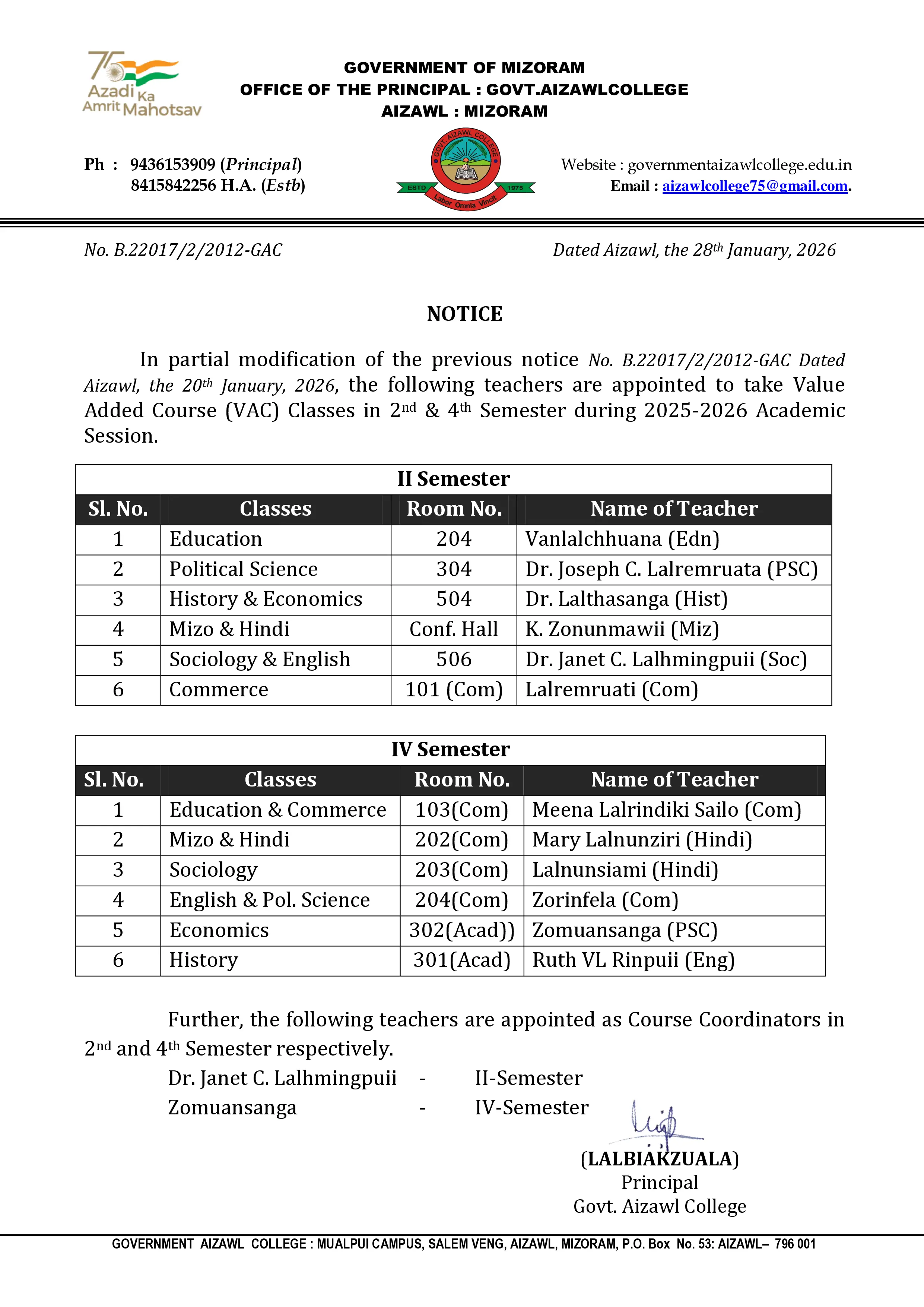 VAC Teachers for Even Semester 2026 Dt 28.01.2026 VAC Teachers for Even Semester 2026 Dt 28.01.2026