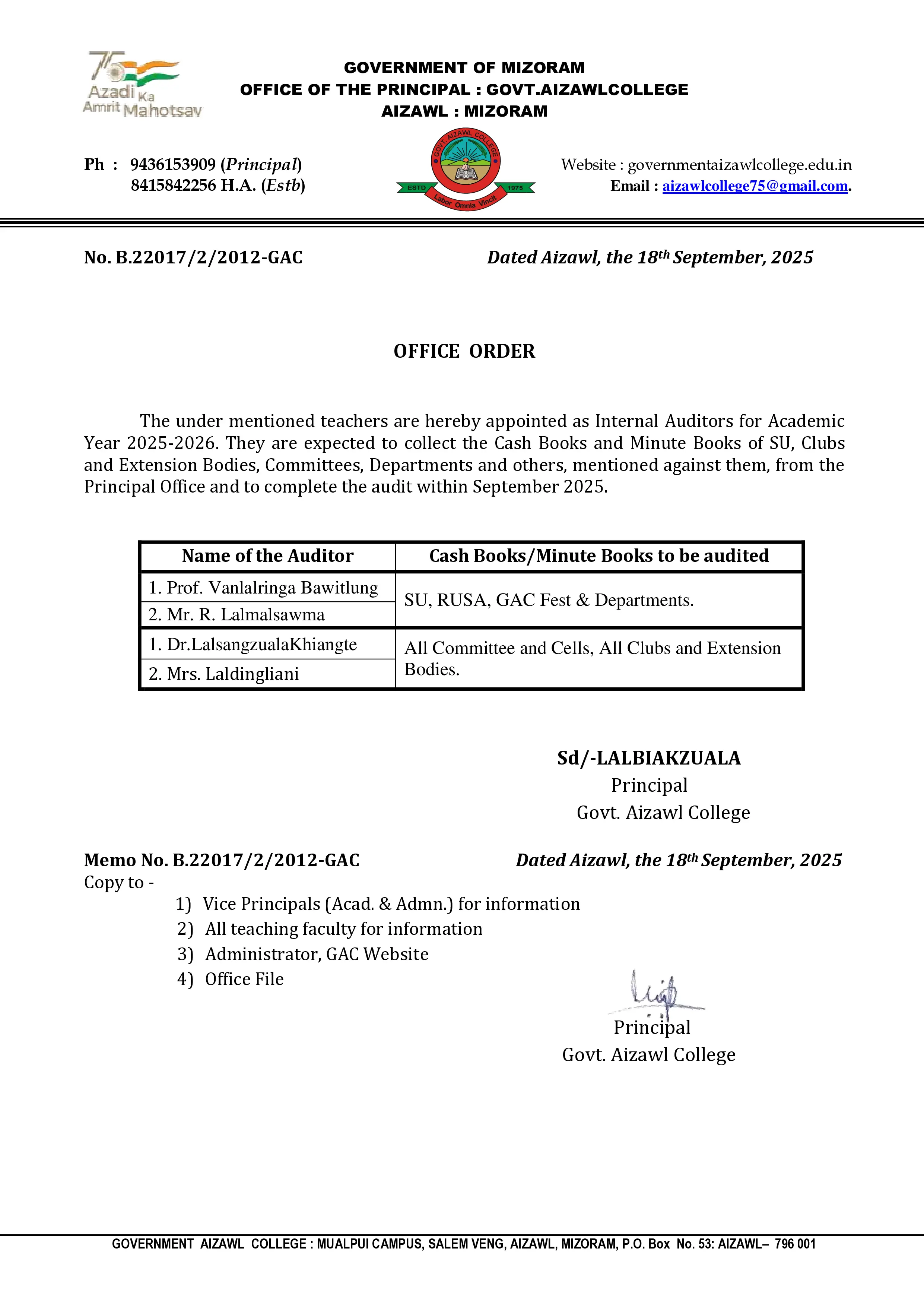 Internal Auditors Appointment Dt 18.09.2025