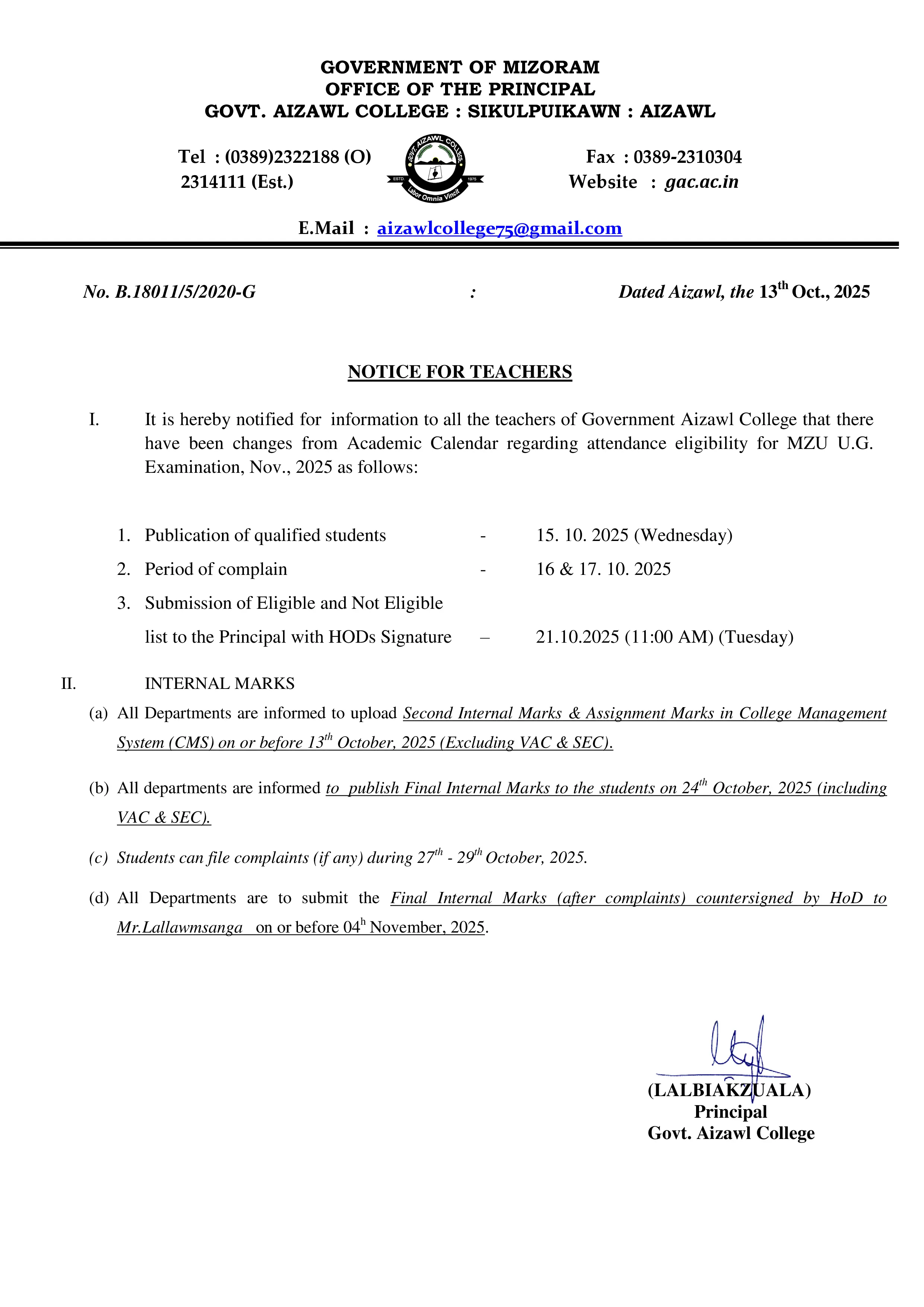 Attendance Eligibility Notice Dt 13.10.2025