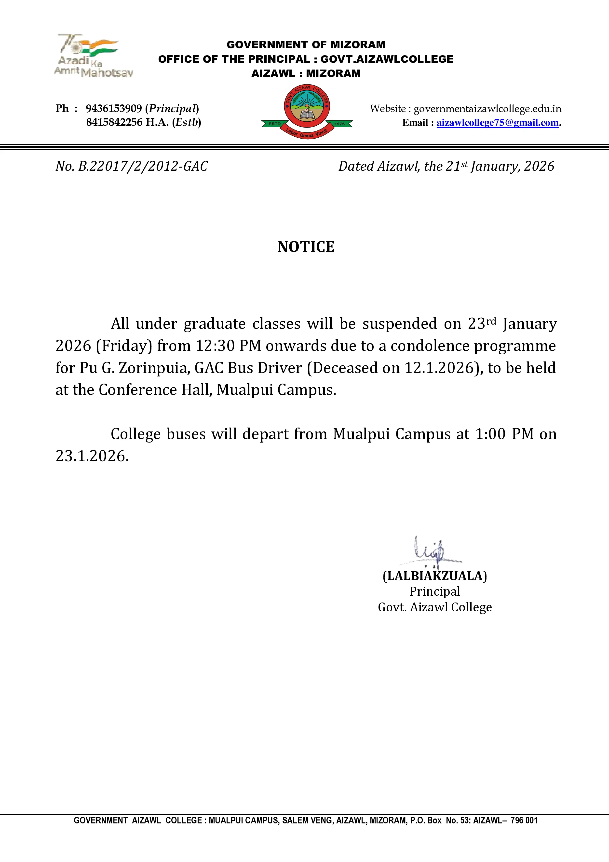 21.01.2026 Class Suspension Notice