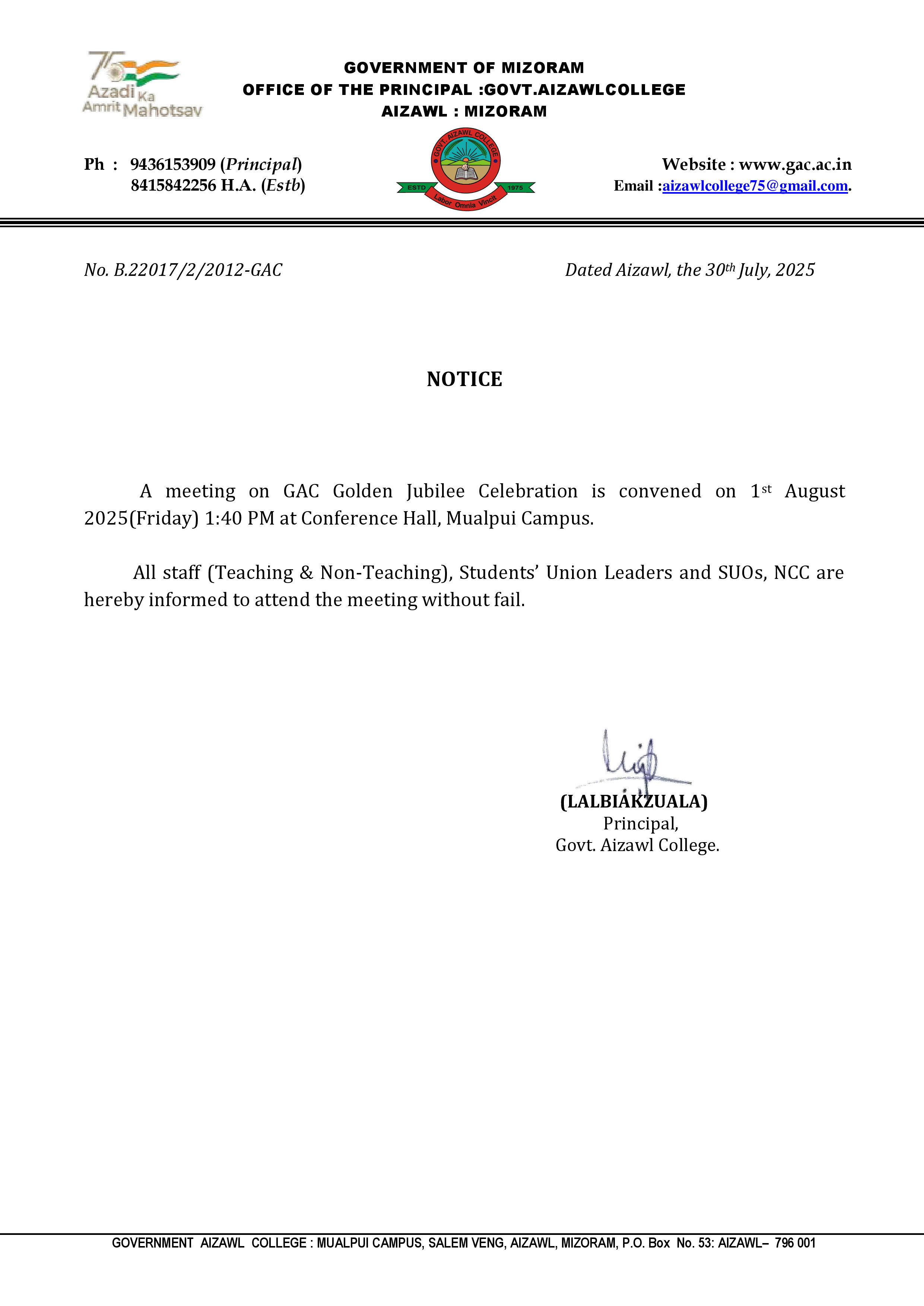 Golden Jubilee Meeting Notice Dt.30.07.2025