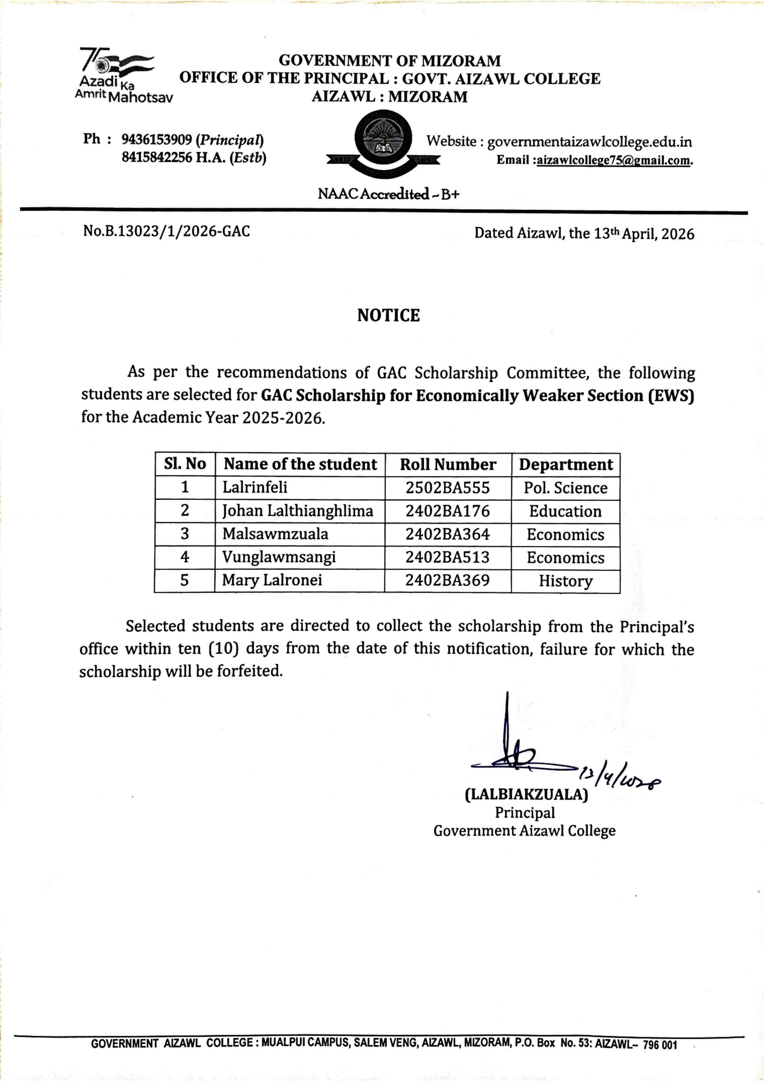 2026.04.13 GAC EWS Scholarship Award Notice 2026.04.13 GAC EWS Scholarship Award Notice