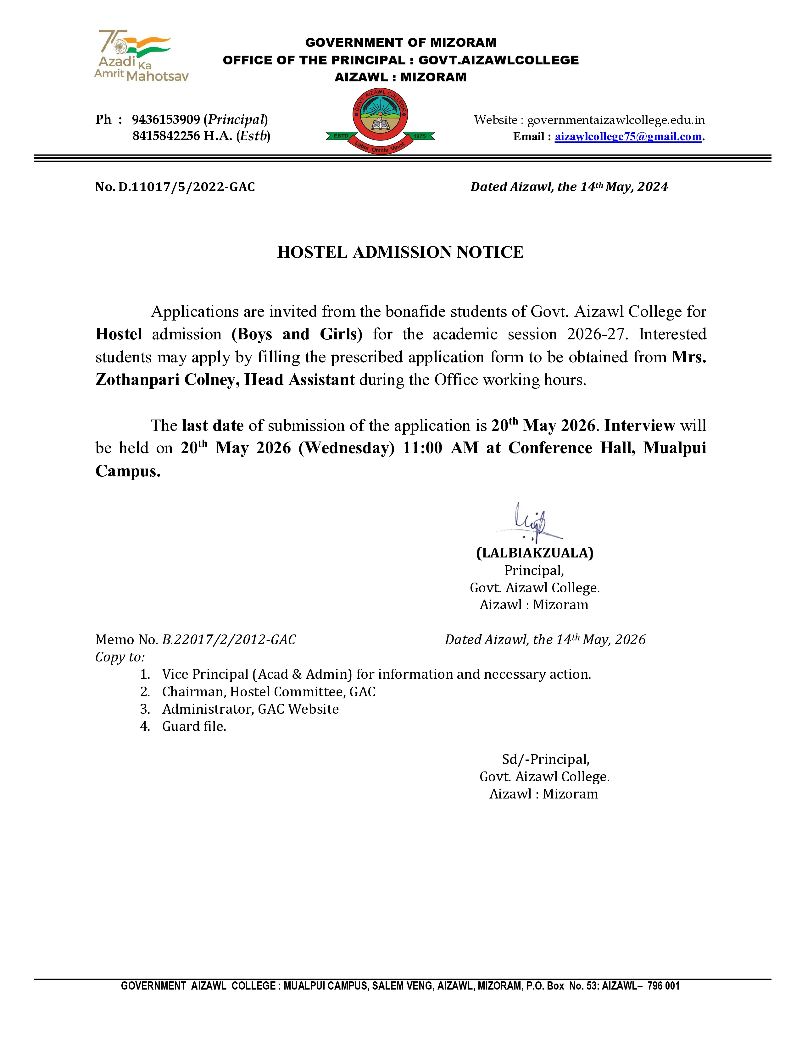 2026.05.14 GAC Hostel Admission Notice