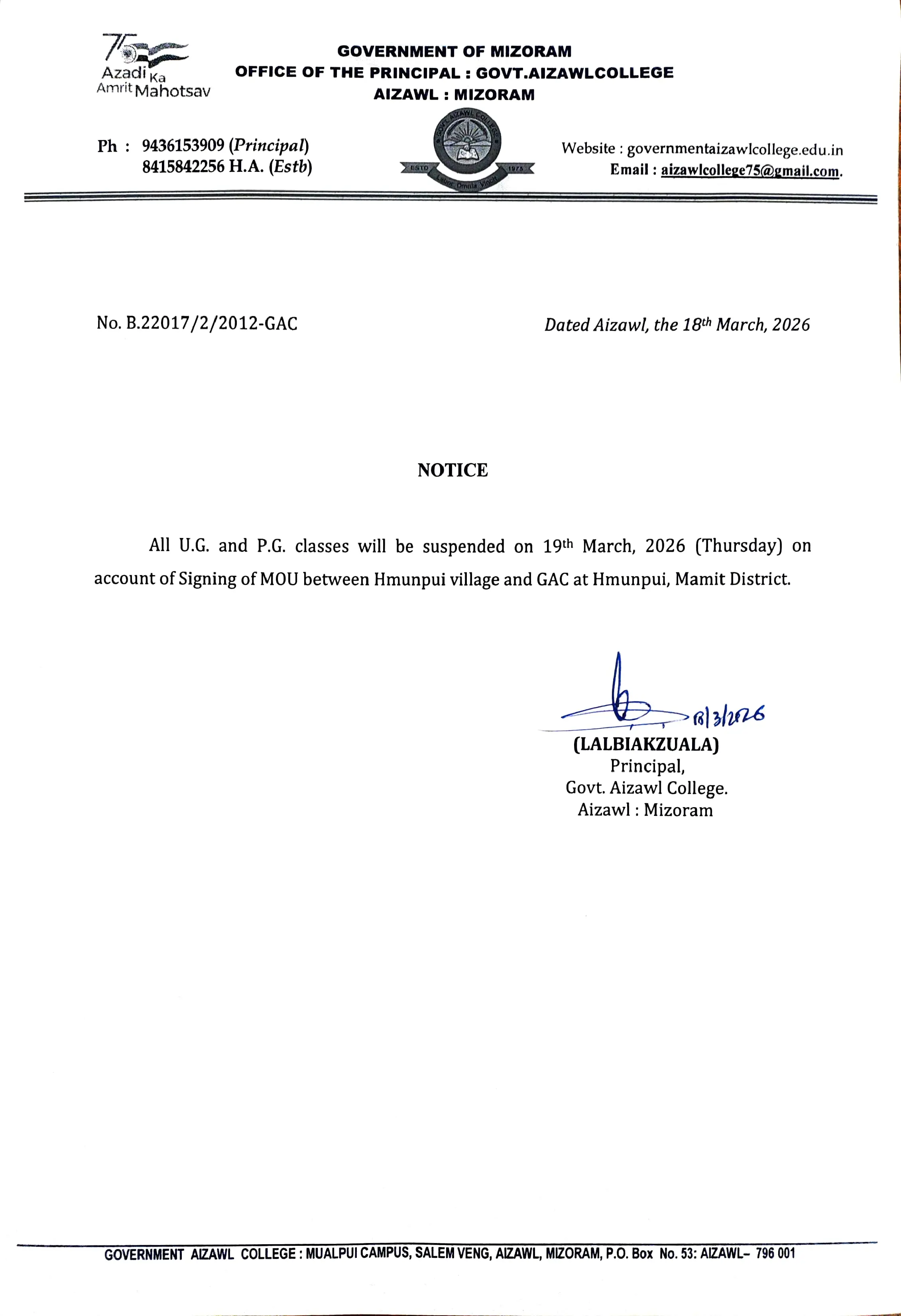 2026.03.18 Class Suspension Notice