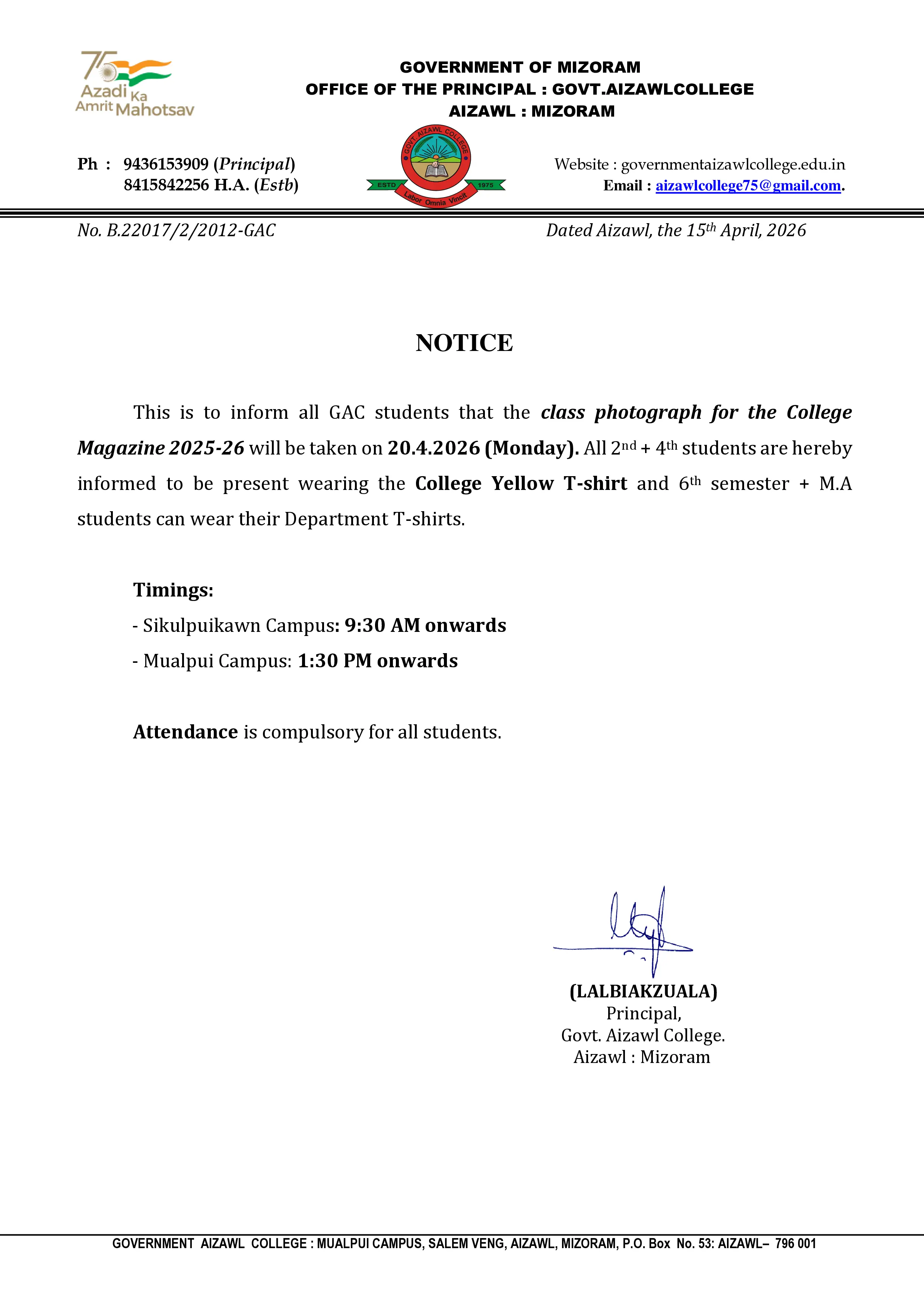 2026.04.15 Class Photograph Notice