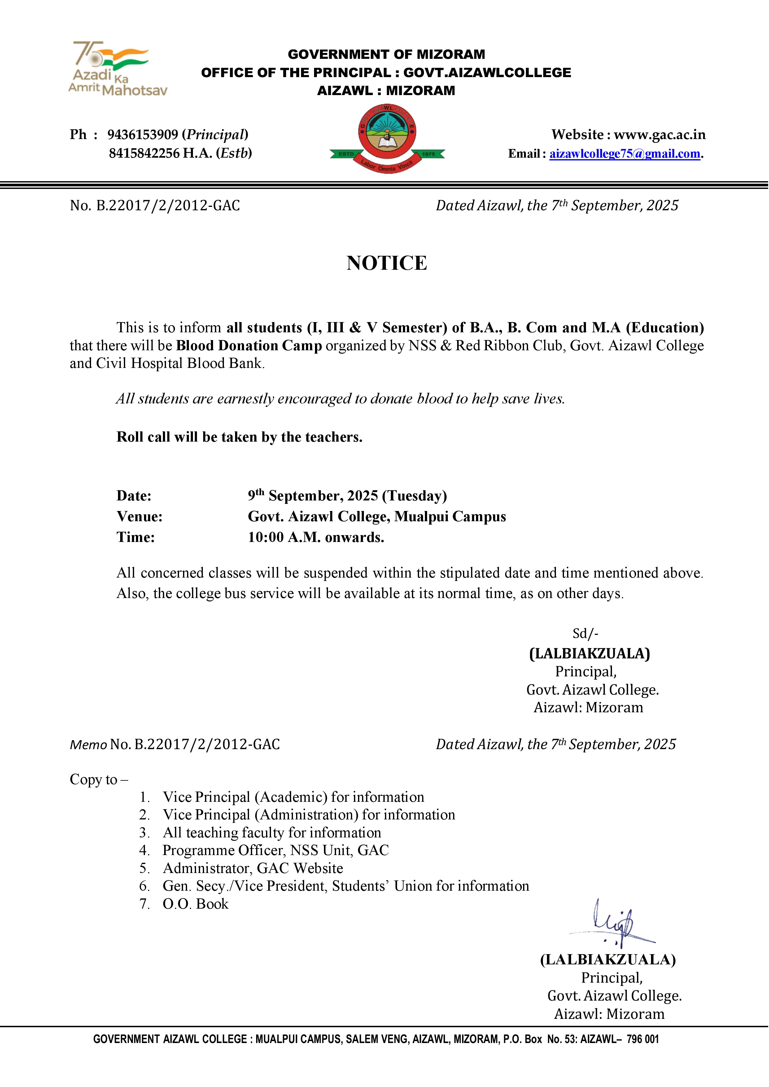 Notice for Blood Donation Dt 09.09.2025