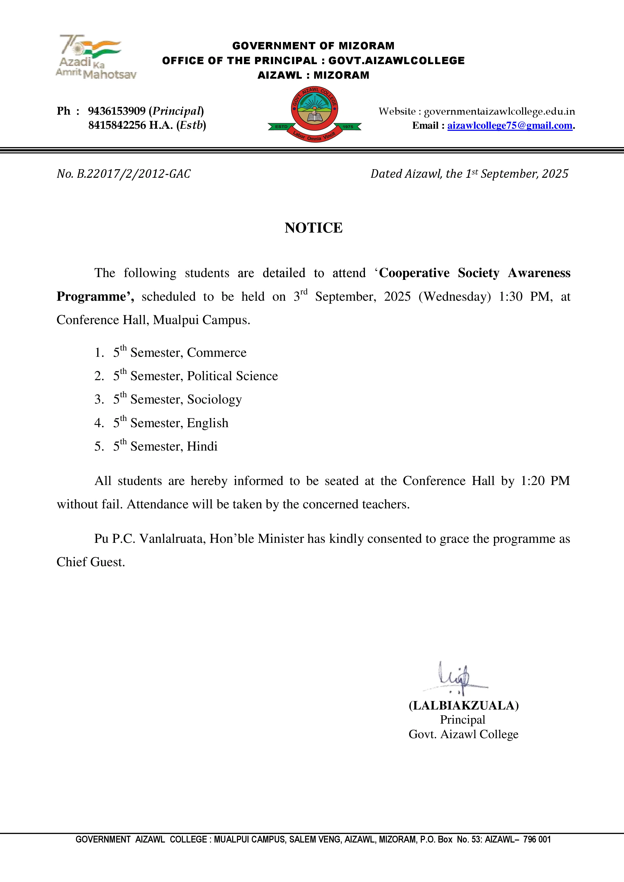 Notice for Cooperative Society Awareness Prog Dt 01.09.2025