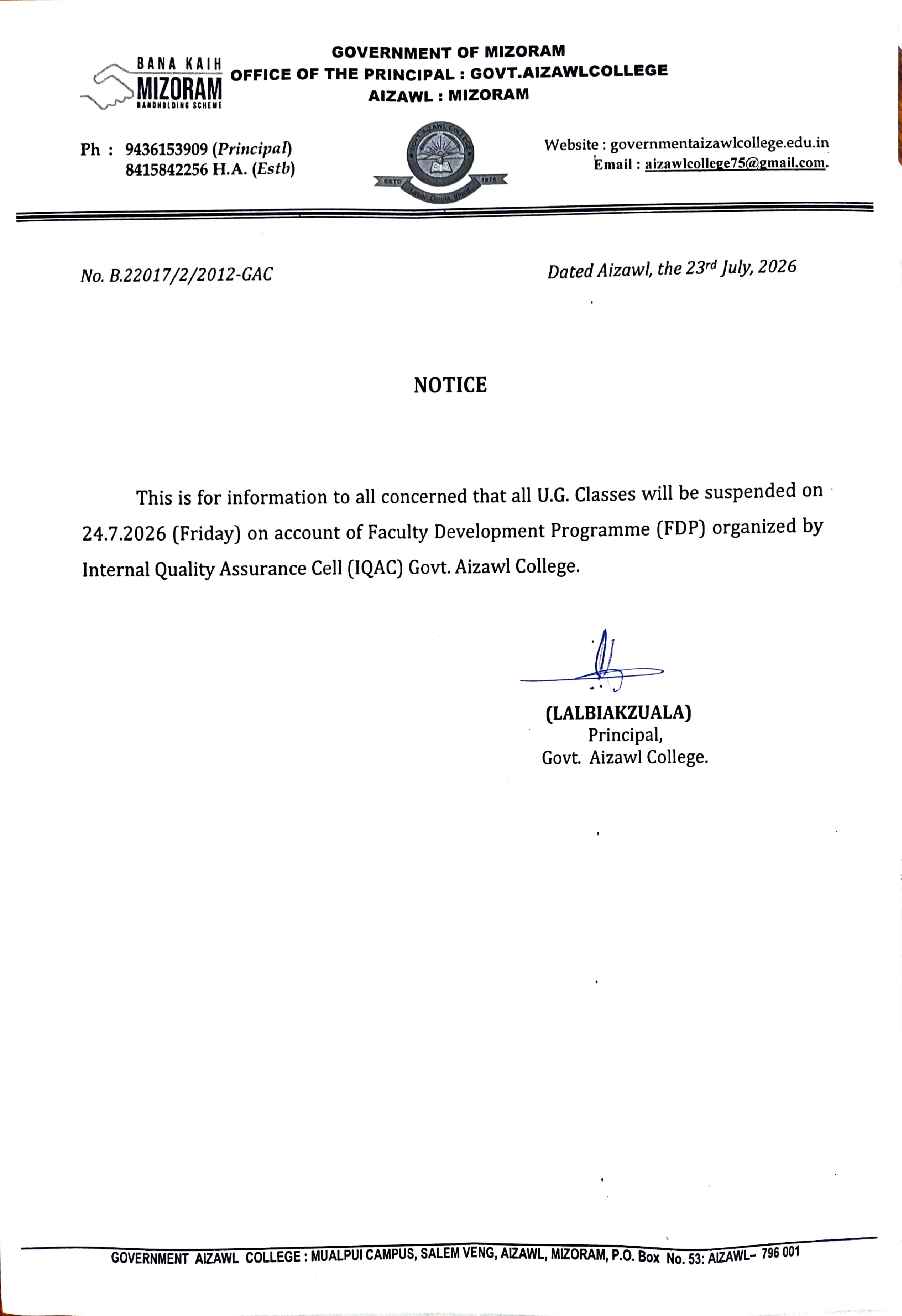 2026.07.23 Class Suspension Notice 2026.07.23 Class Suspension Notice