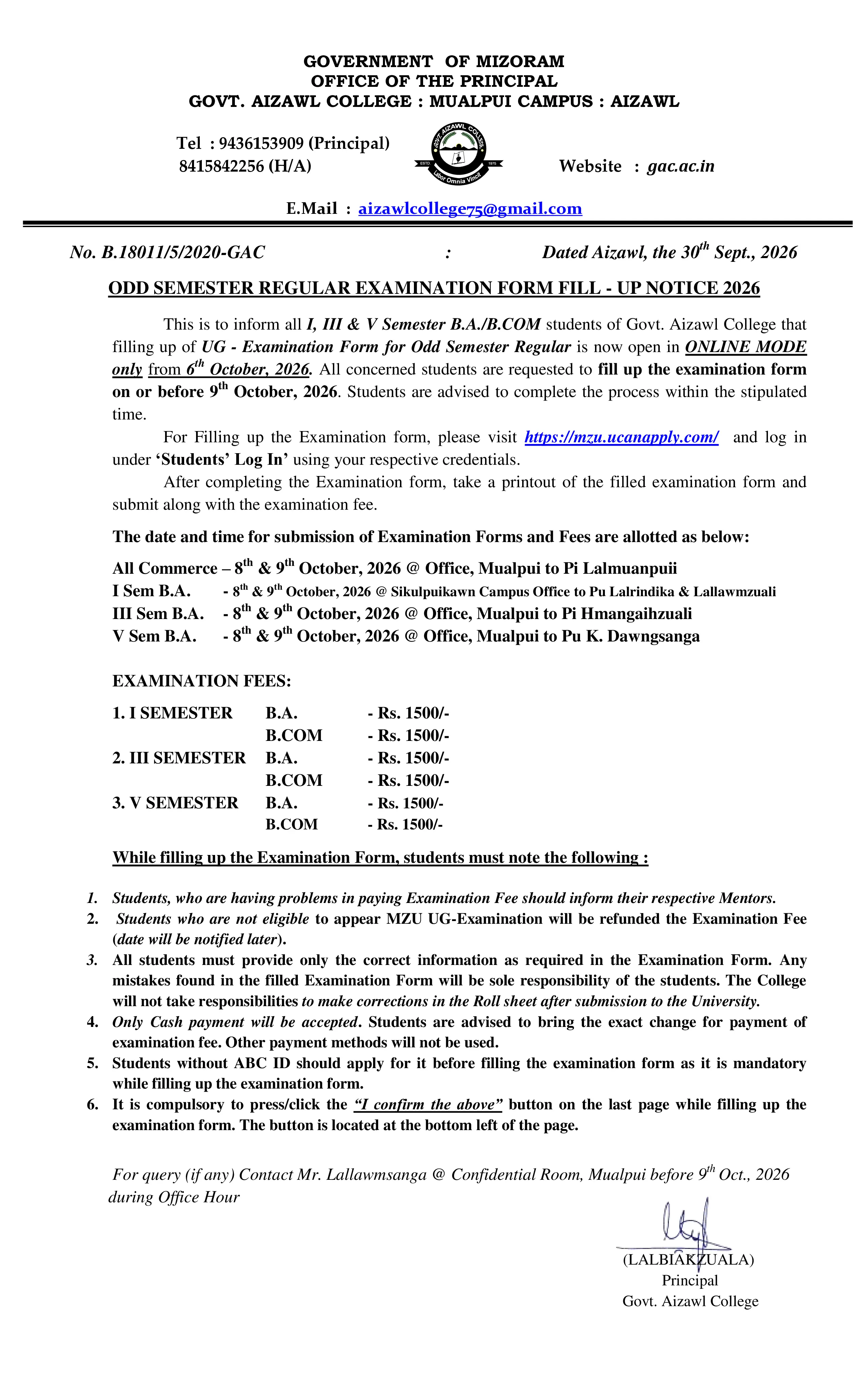 2026.09.30 Notice for Regular Students Re MZU Exam Form