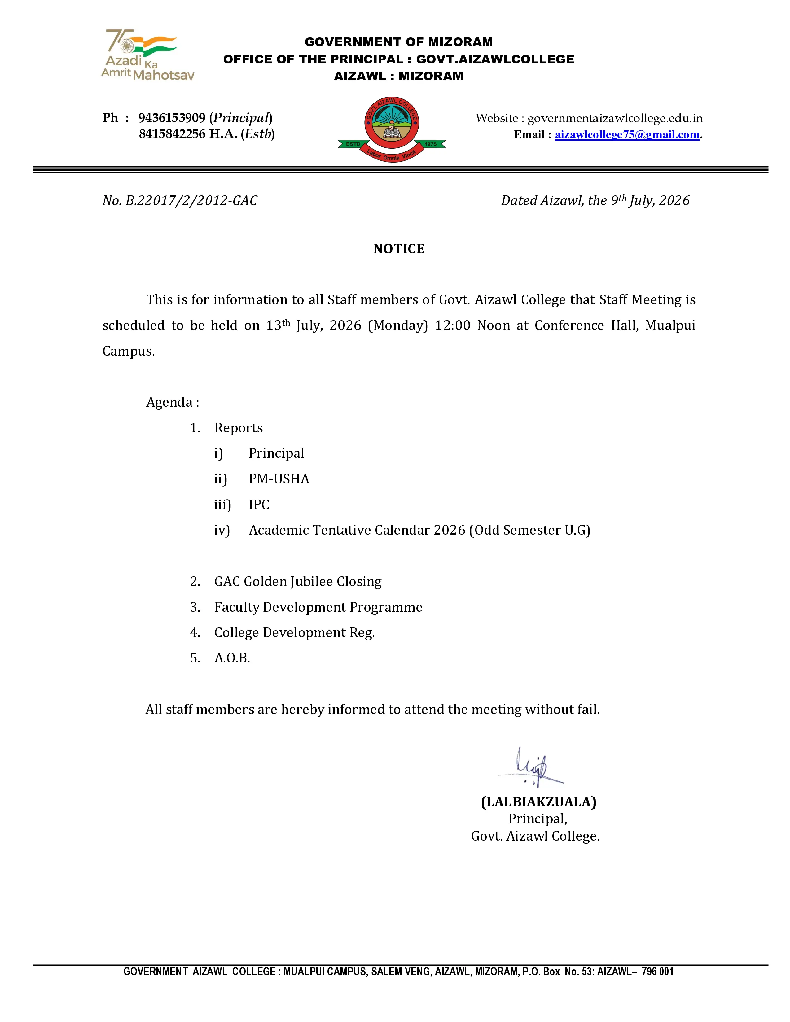2026.07.09 Staff Meeting Notice