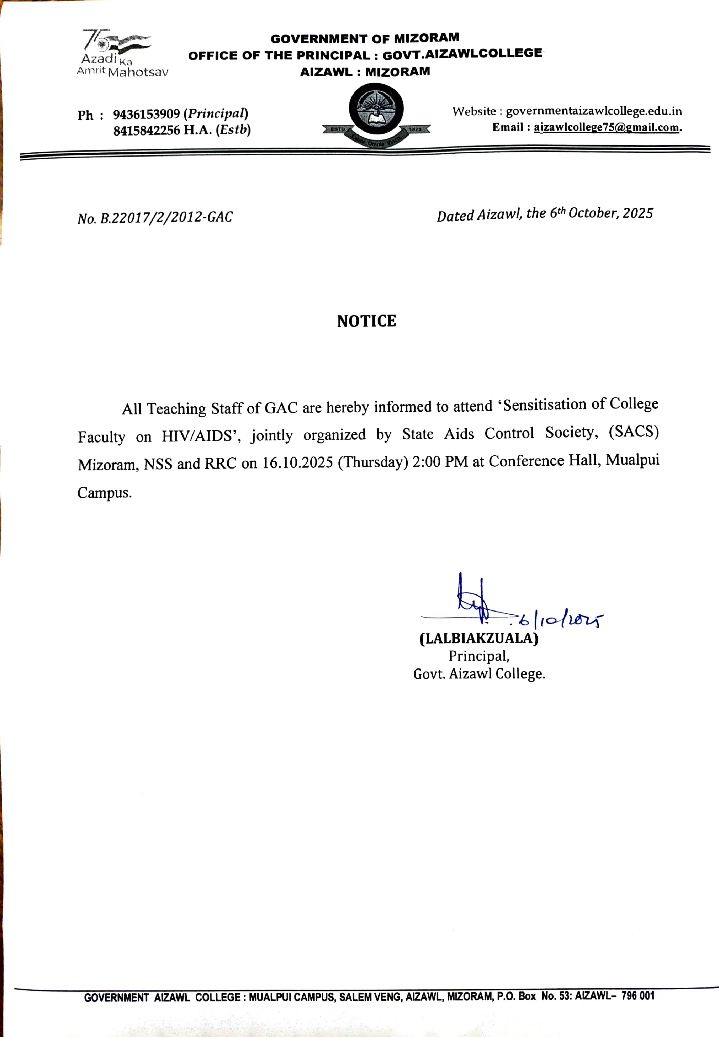 SACS Programme Notice for Faculty Dt 06.10.2025
