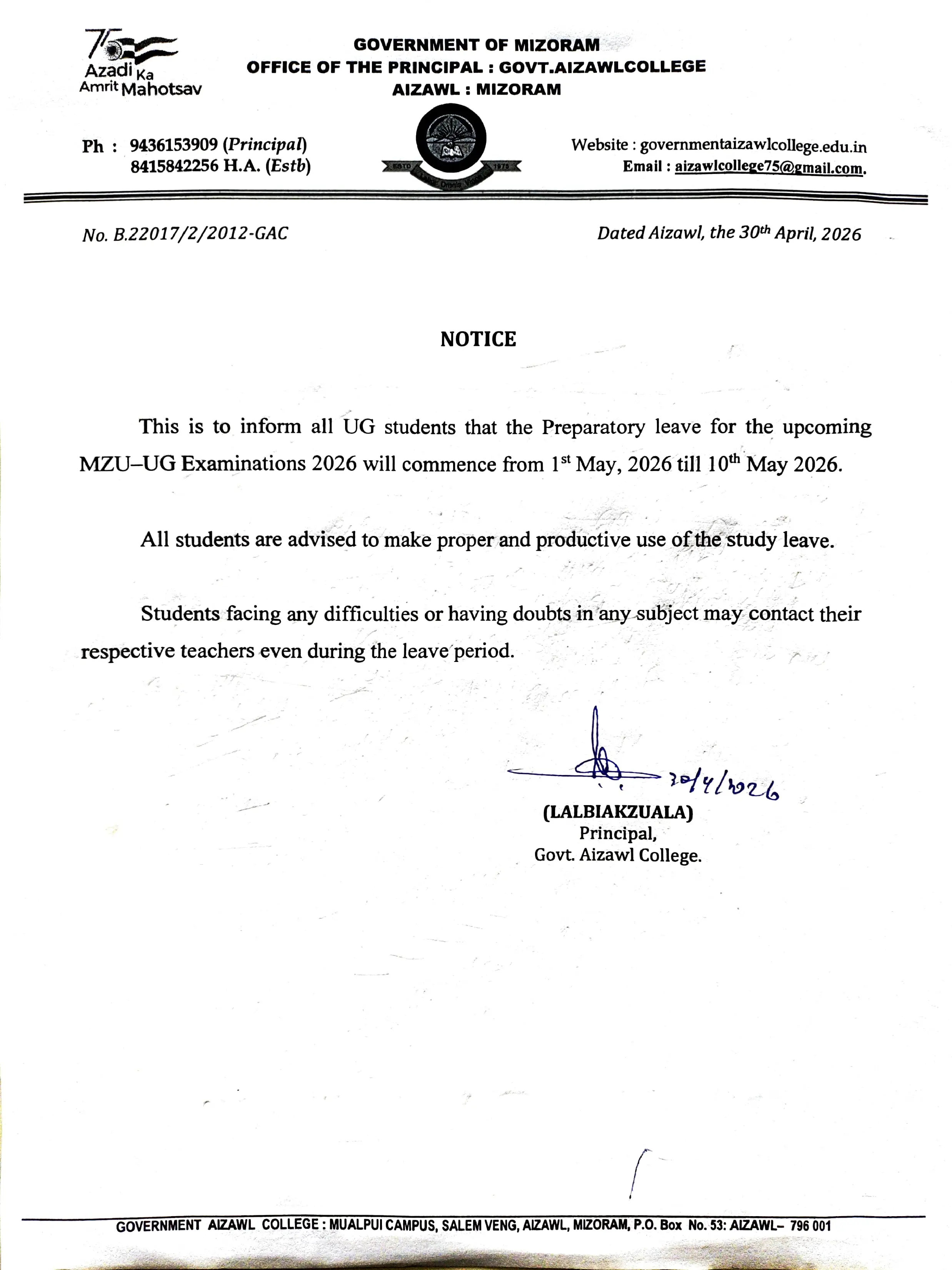 2026.04.30 Study Leave Notice