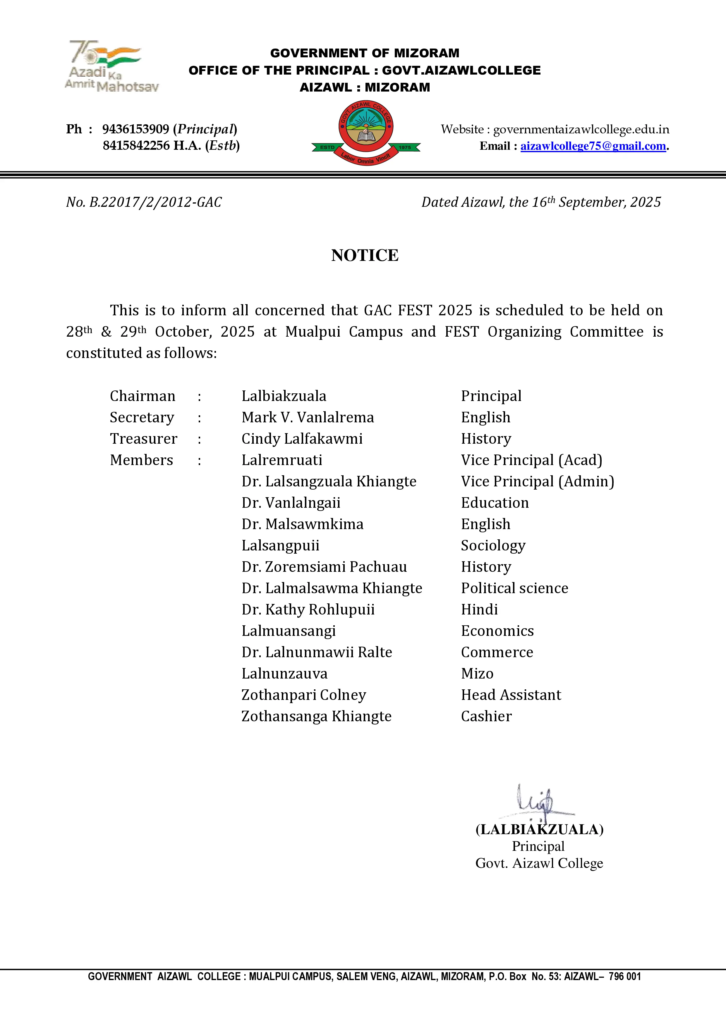 GAC FEST 2025 Committee Appointment Dt 16.09.2025