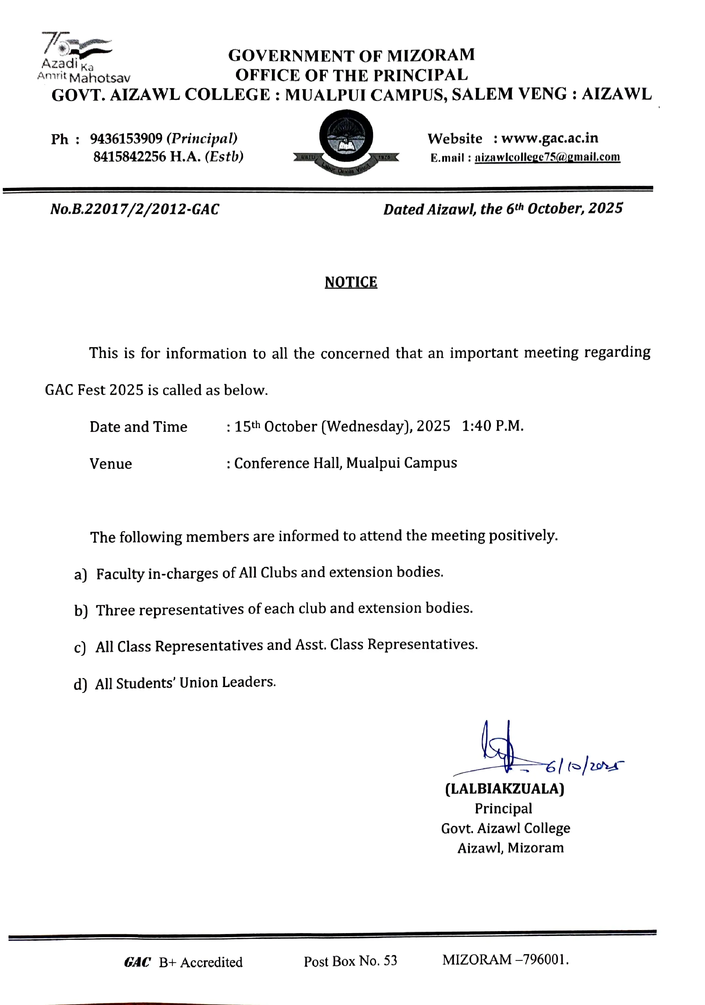GAC Fest Meeting Notice Dt 06.10.2025