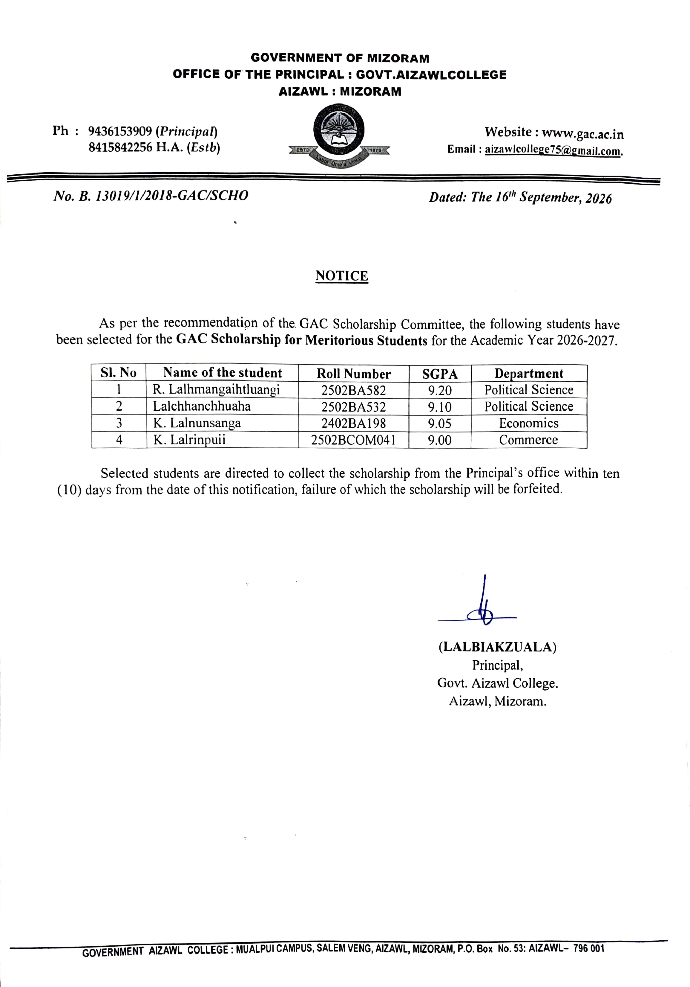 GAC Scholarship For Meritorious Students