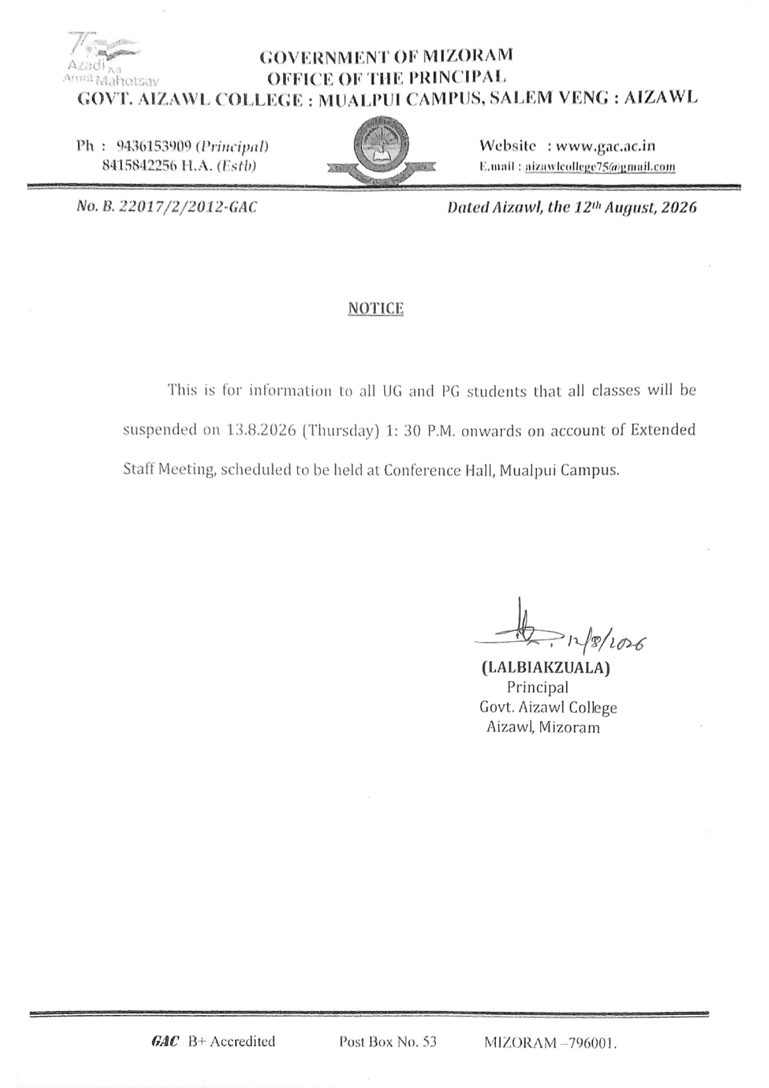 2026.08.12 Class Suspension Notice 2026.08.12 Class Suspension Notice