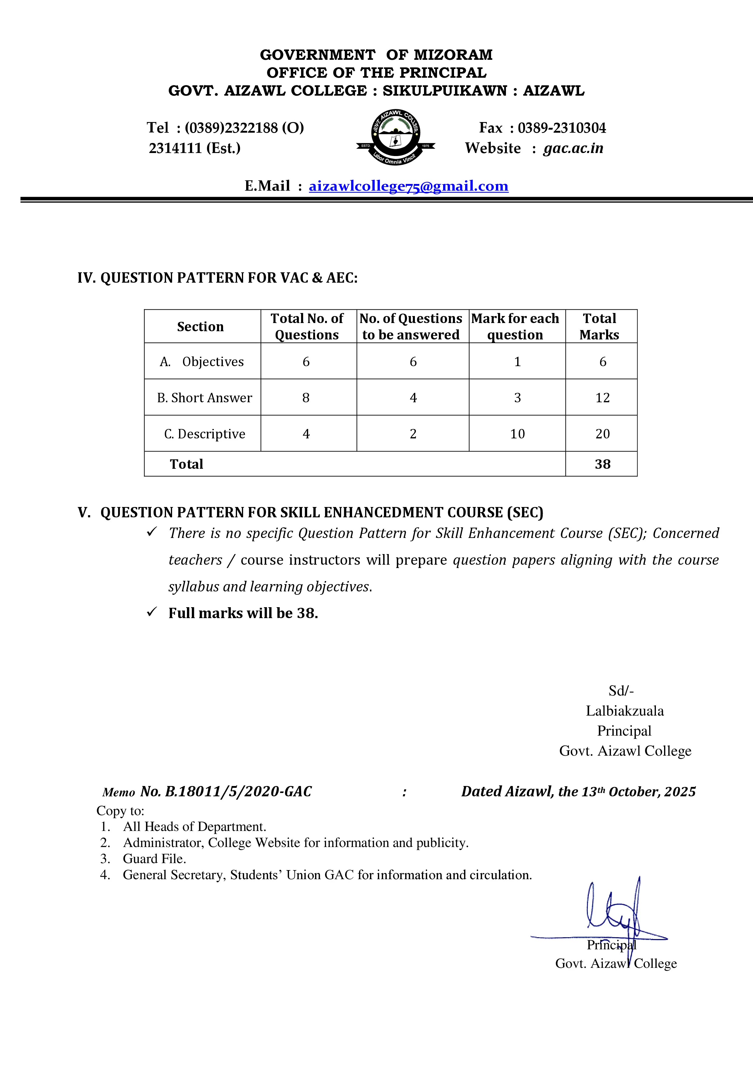 VAC, SEC & AEC Exam Notice Dt 13.10.2025