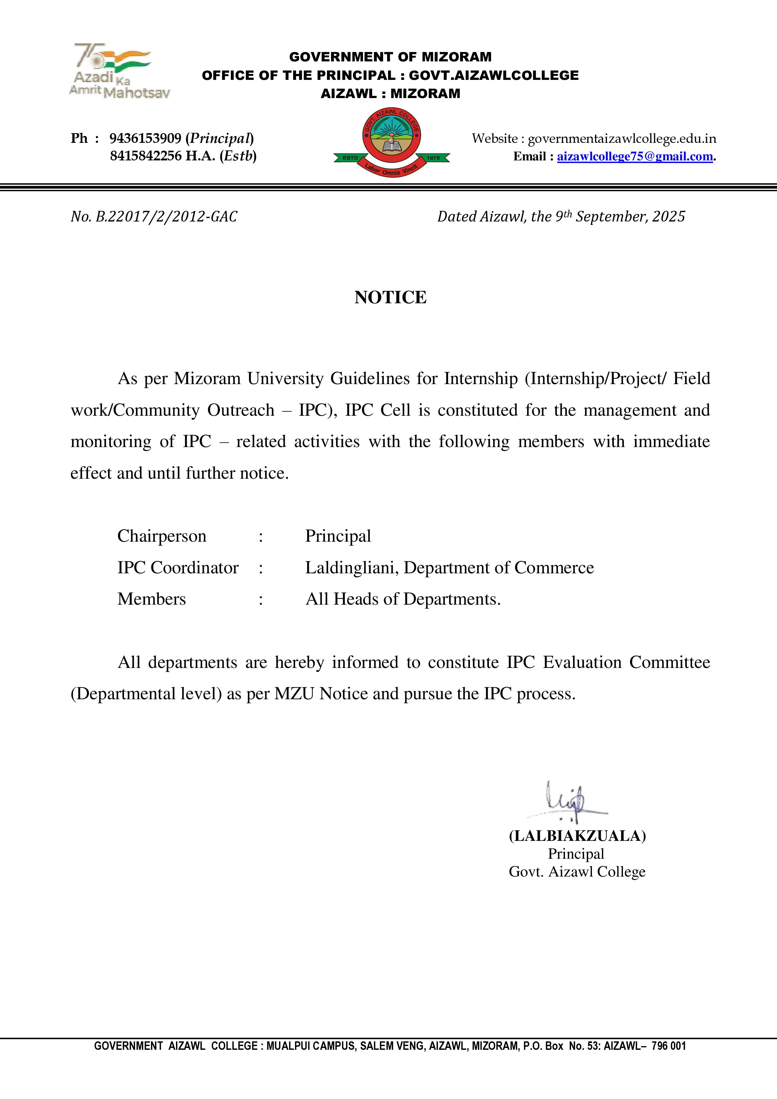 IPC Cell Appointment Dt 09.09.2025