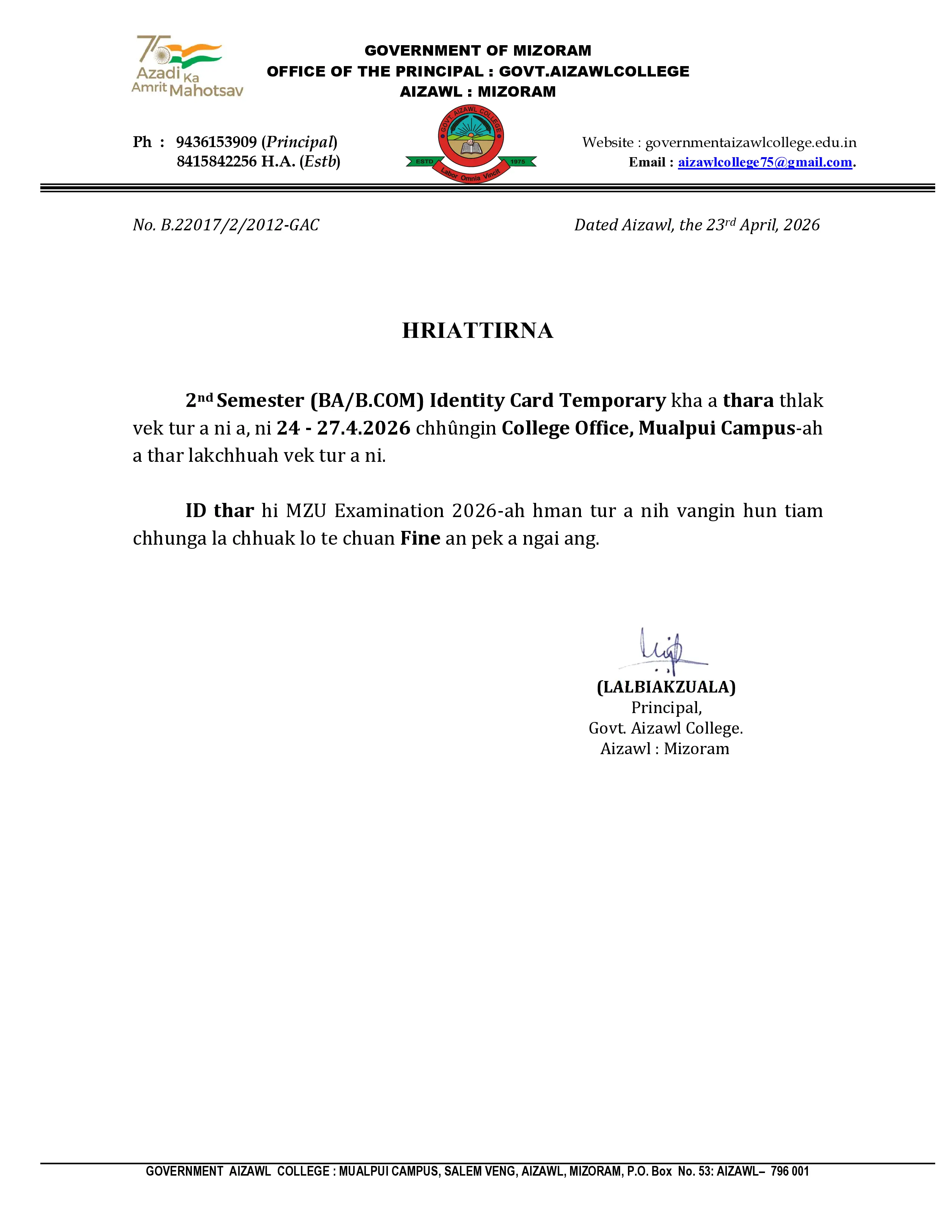 2026.04.23 Notice for All Sem-II reg. ID Cards