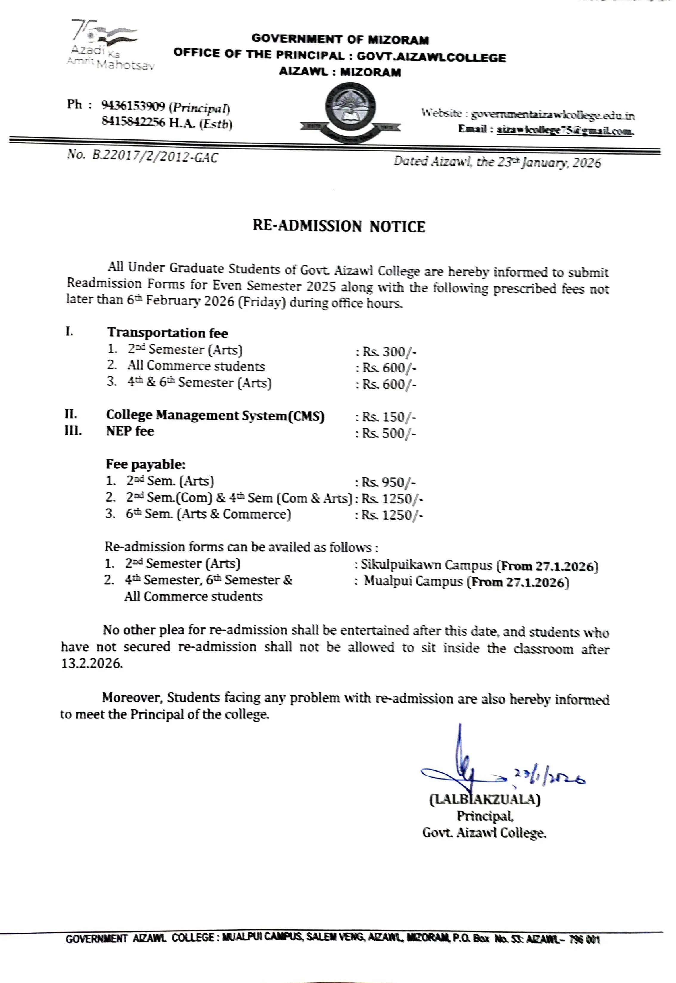 Readmission Notice Dt 23.01.2026 Readmission Notice Dt 23.01.2026