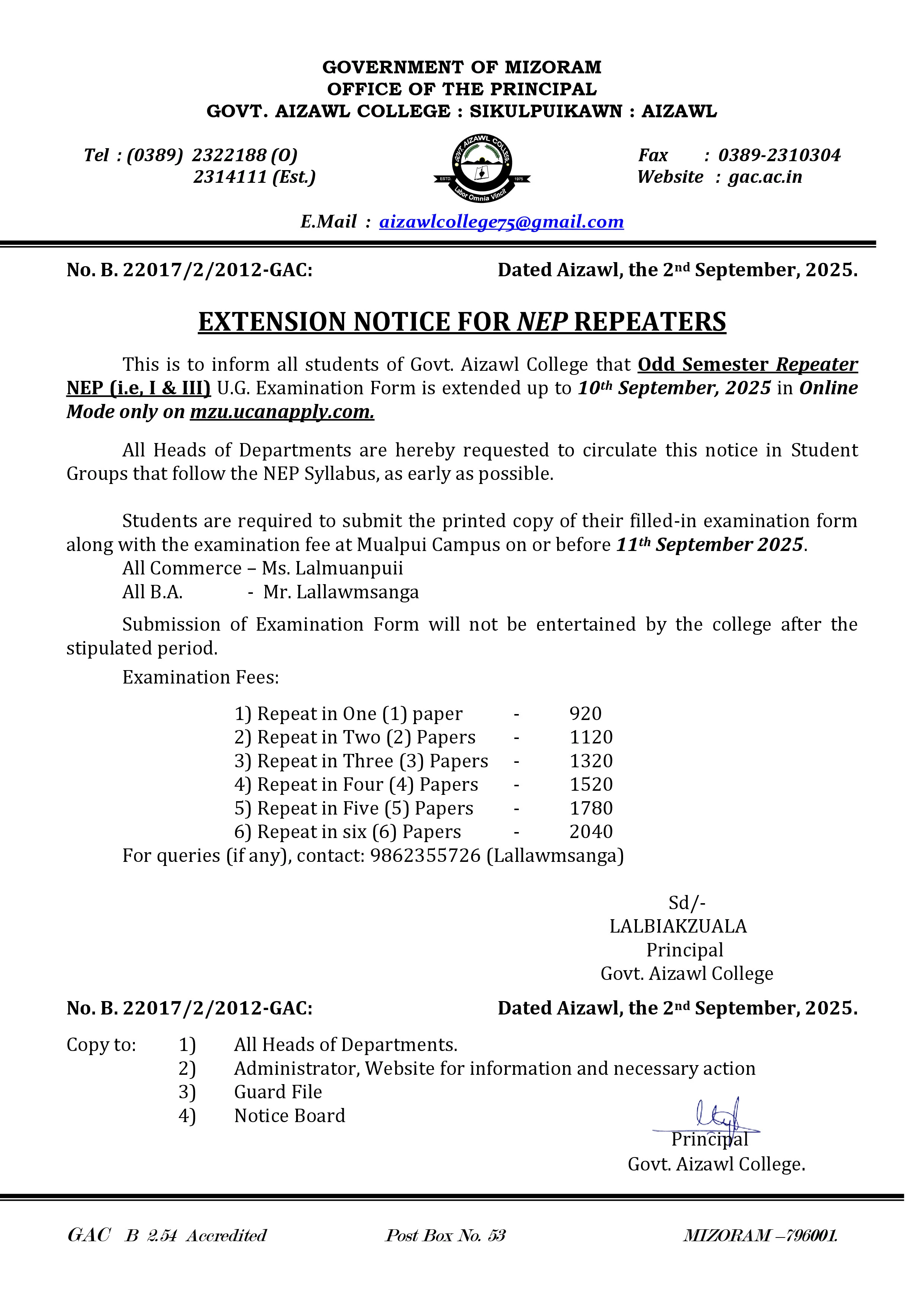 Extension Notice for NEP Repeaters Dt 03.09.2025