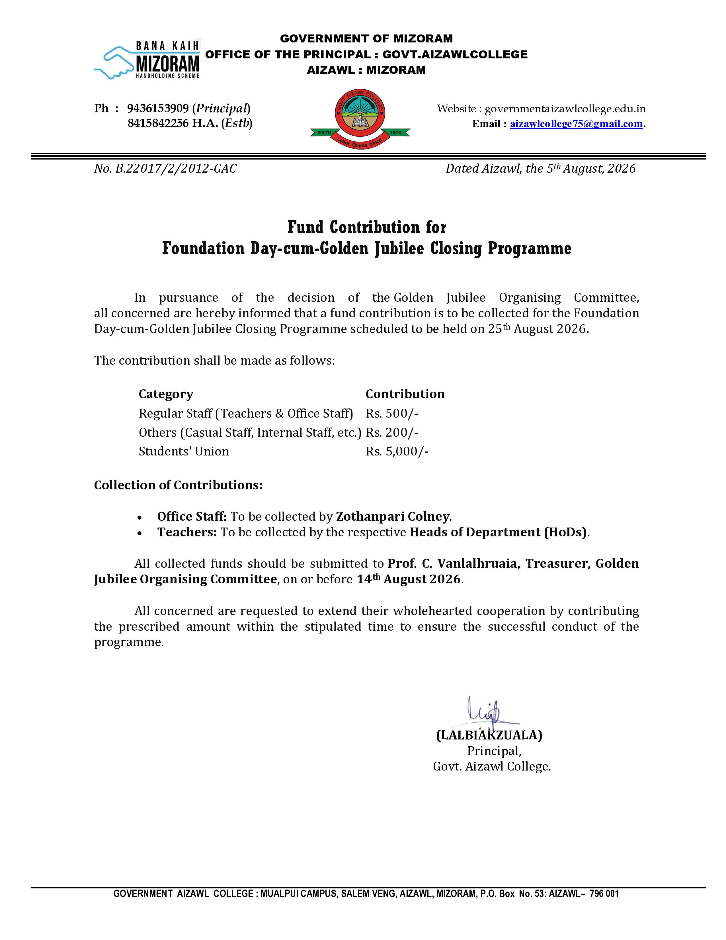 2026.08.05 Golden Jubilee Fund Contribution Notice 2026.08.05 Golden Jubilee Fund Contribution Notice