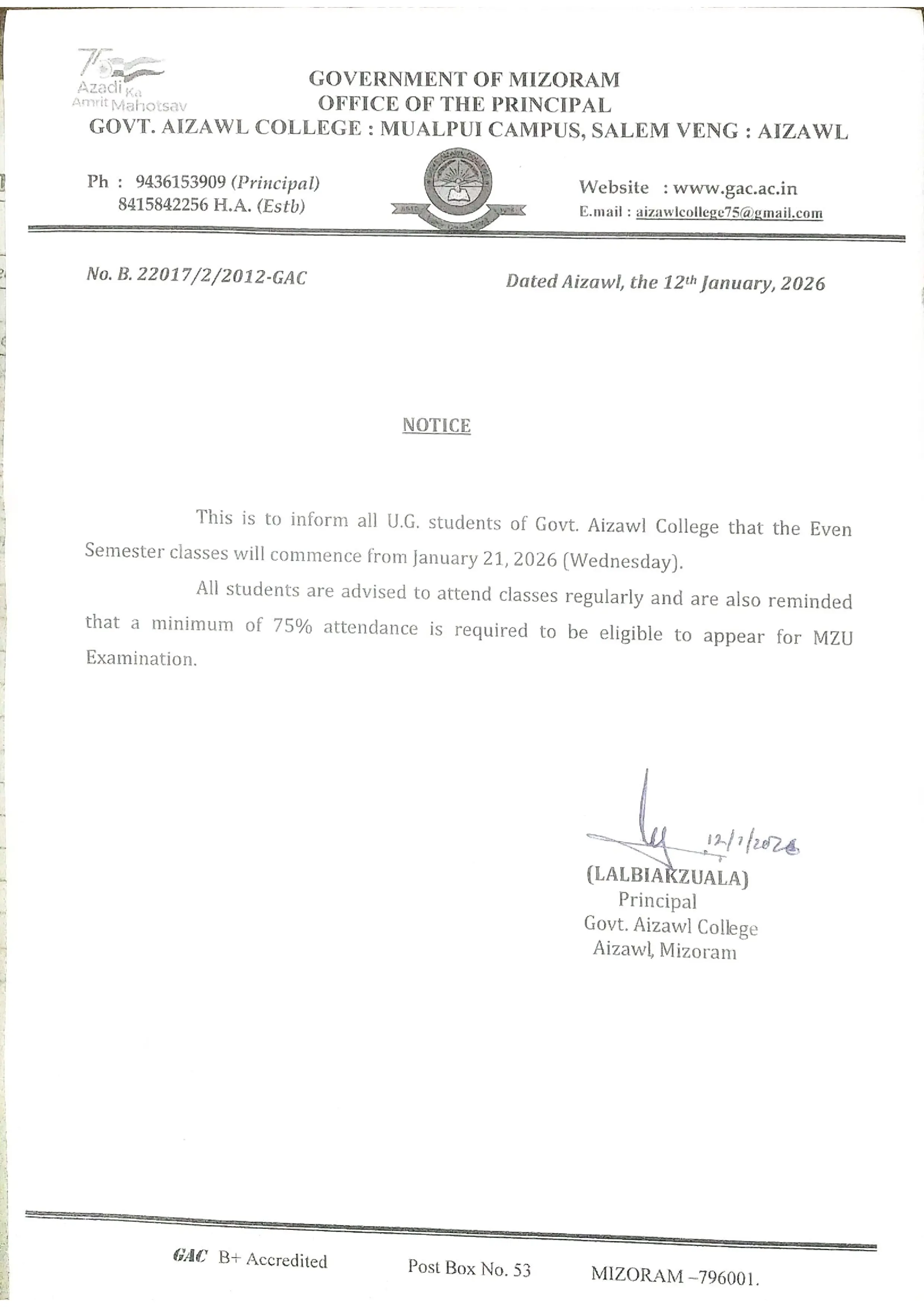 12.01.2026 Commencement of UG Classes