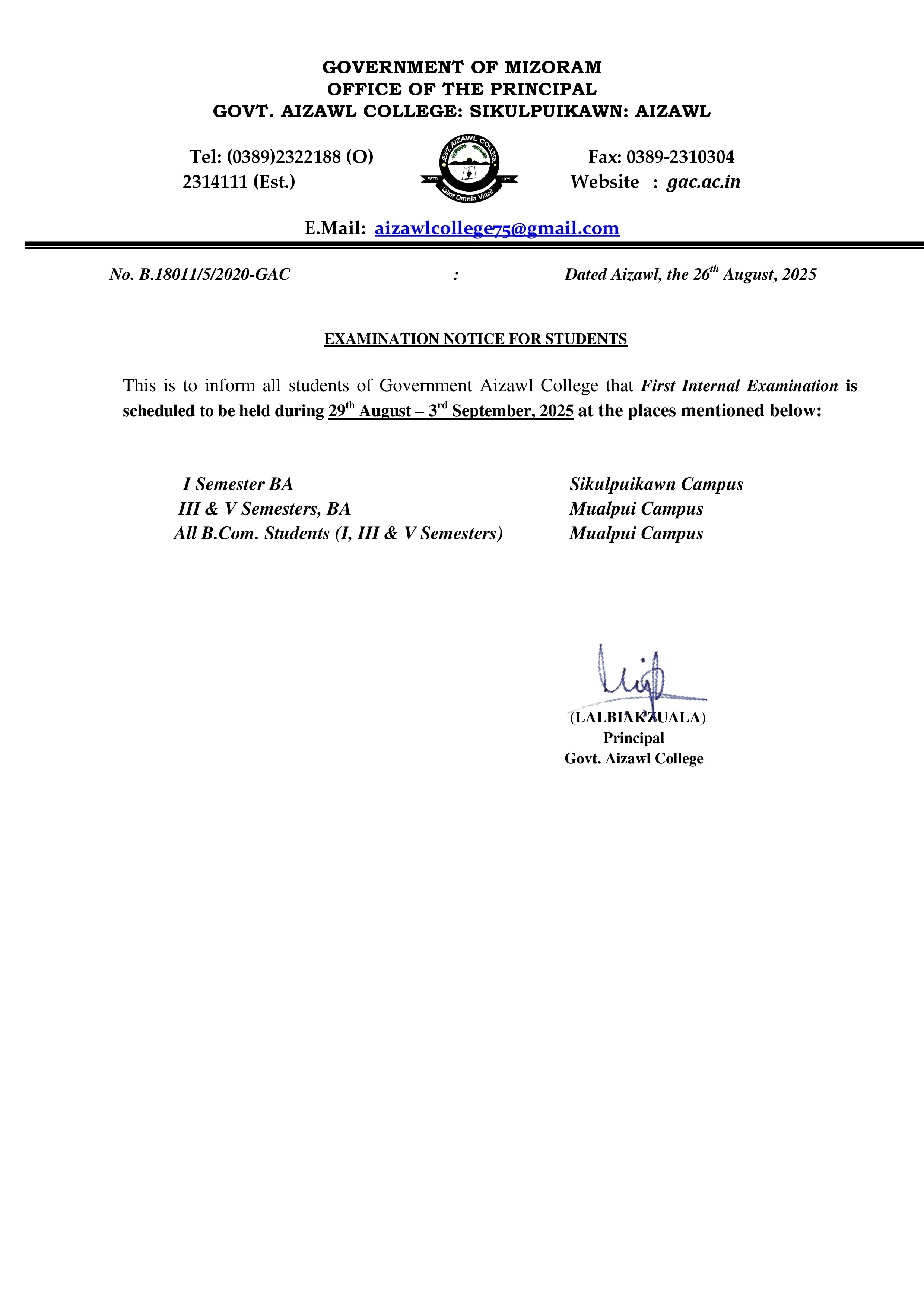 1st Internal Exam Notice Dt 26.08.2025