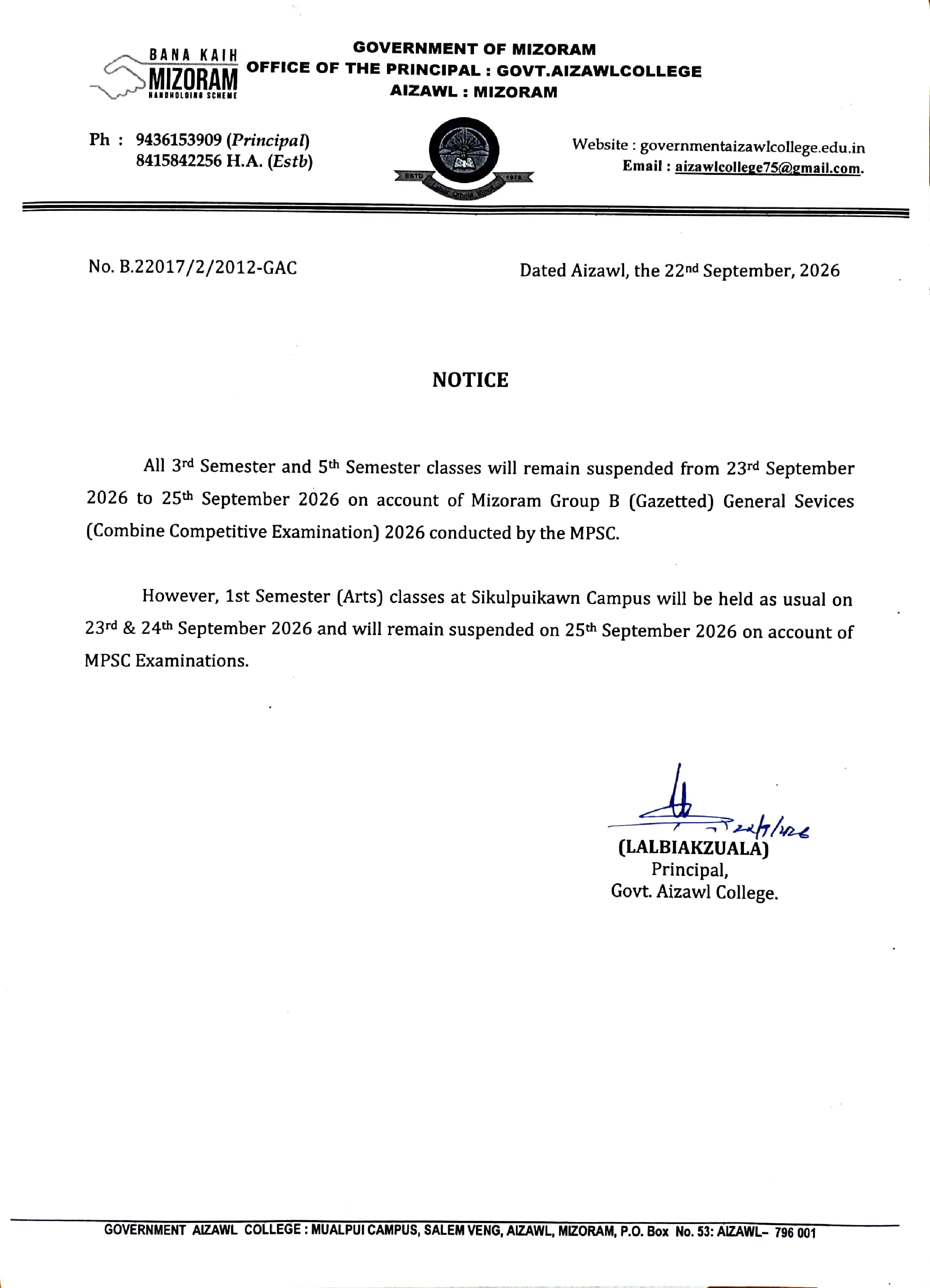 2026.09.22 Class Suspension Notice