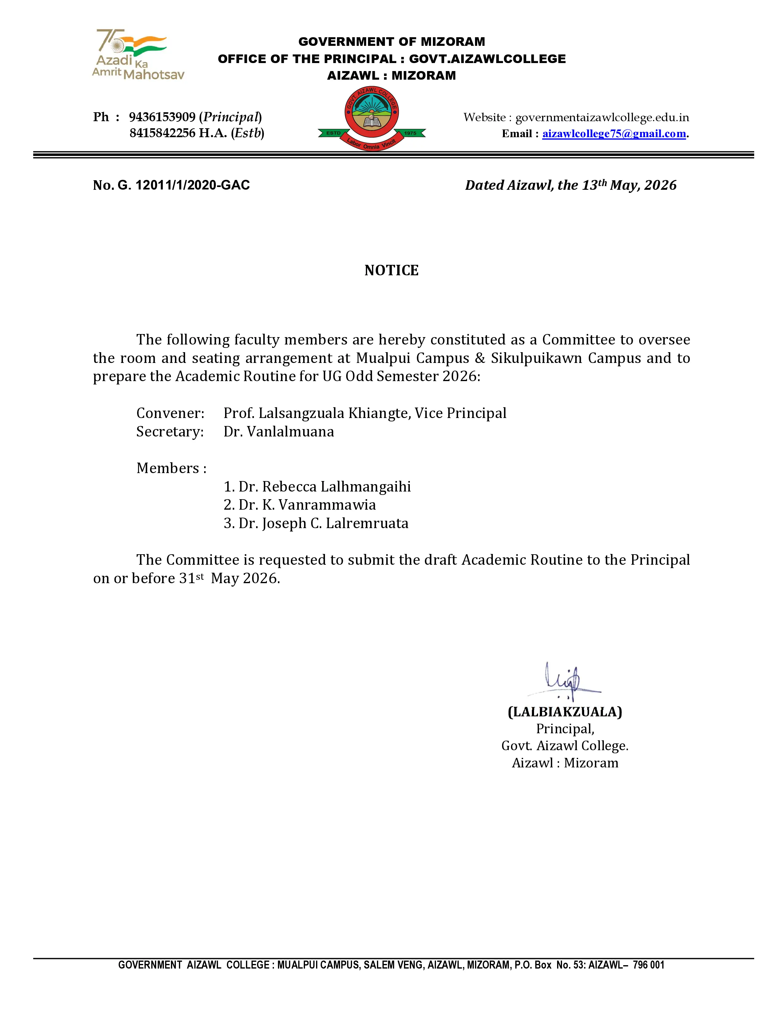 2026.05.13 Room, Seat Arrangement & Routine Committee