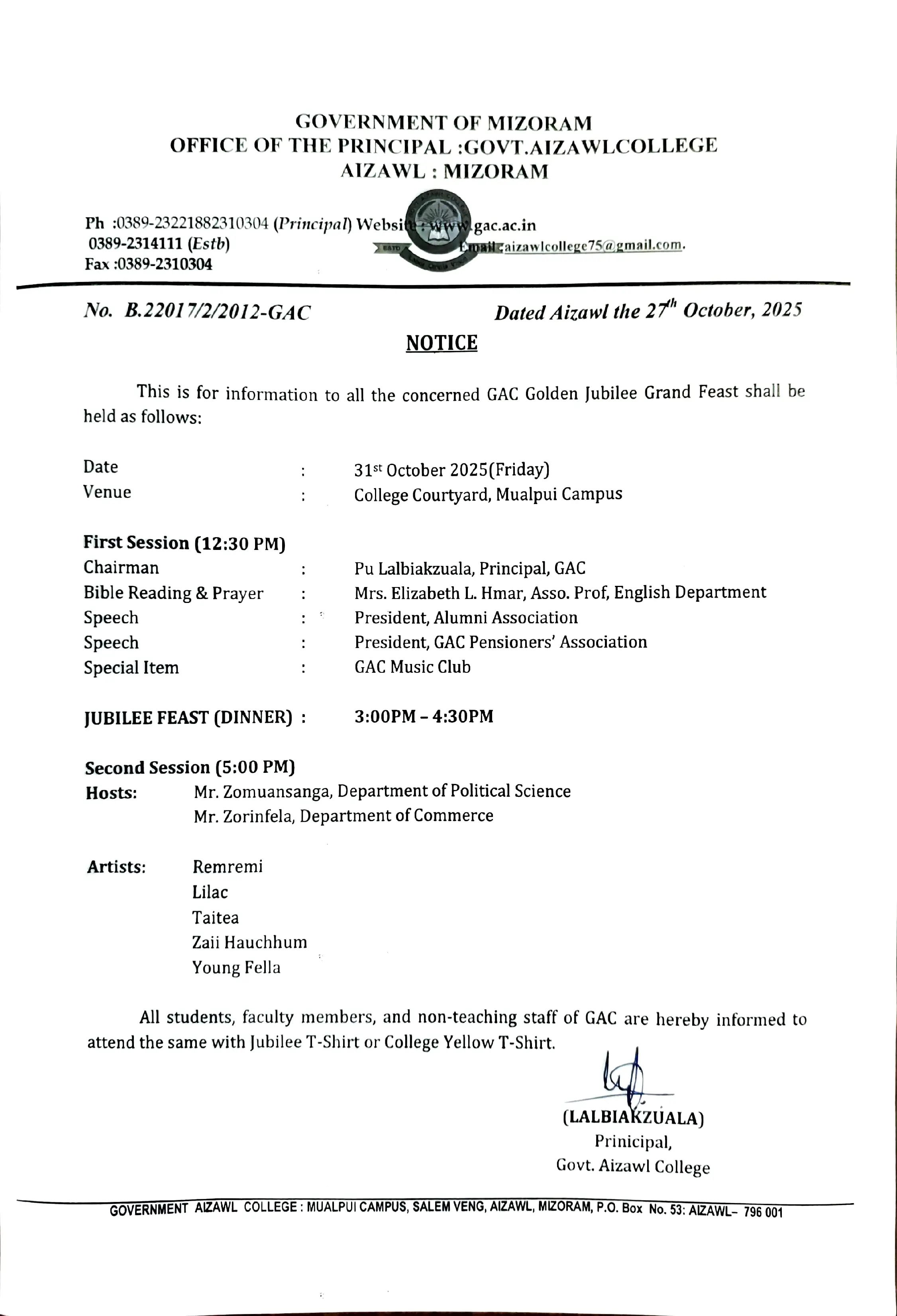 Golden Jubilee Grand Feast Notice Dt 27.10.2025